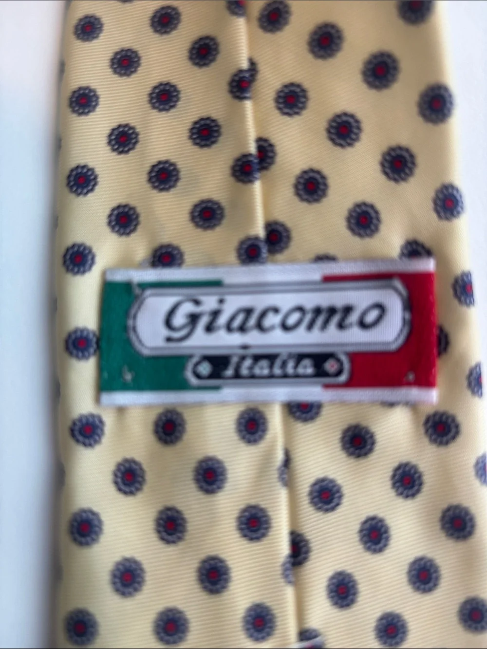 Cream yellow Polka Dot Tie with Navy Accents - Men's Dress Tie -595sku